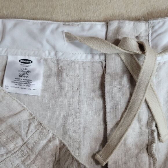 Old Navy Trouser Pants 100% Linen Womens L Beige 4 Pockets Straight Leg 36x33 - Picture 7 of 11